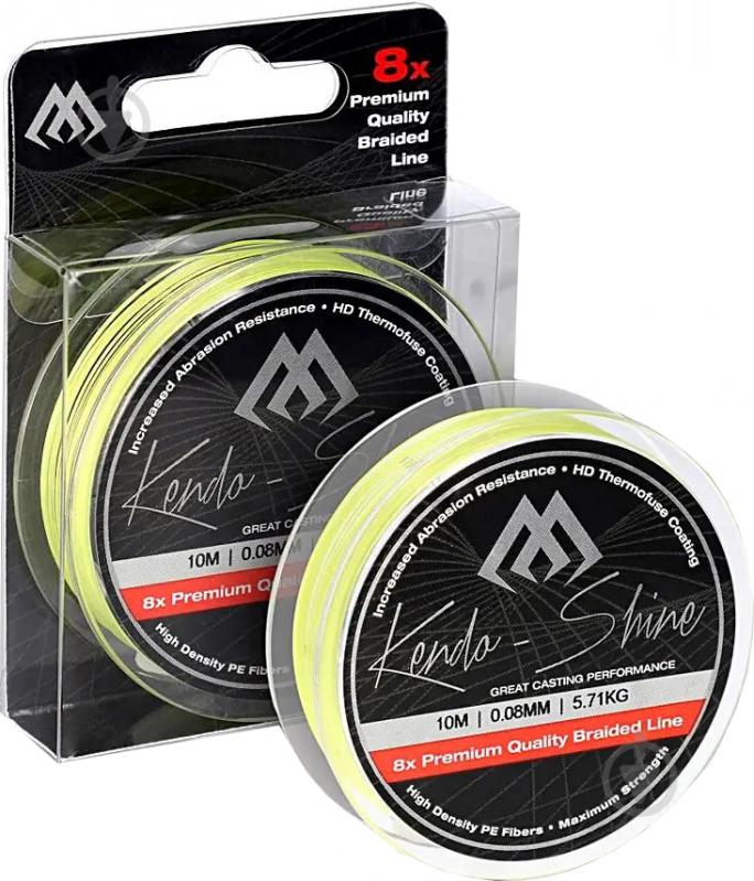 Шнур Mikado Kendo Shine Braid 10м 0,1мм 8,23кг fluo yellow (ZKS00Y-10-010) - фото 1