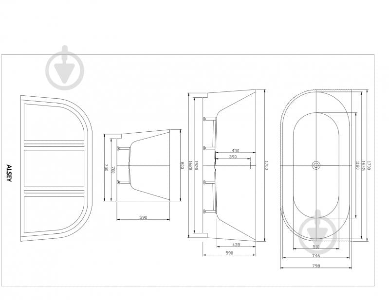 Ванна акриловая Diamond Premium ALSEY 170х80 см - фото 3 Ванна акриловая Diamond Premium ALSEY 170х80 см - фото 3