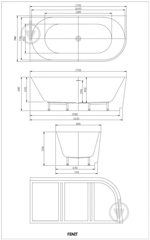 Ванна акриловая Diamond Premium FENIT 170х78 см - фото 3