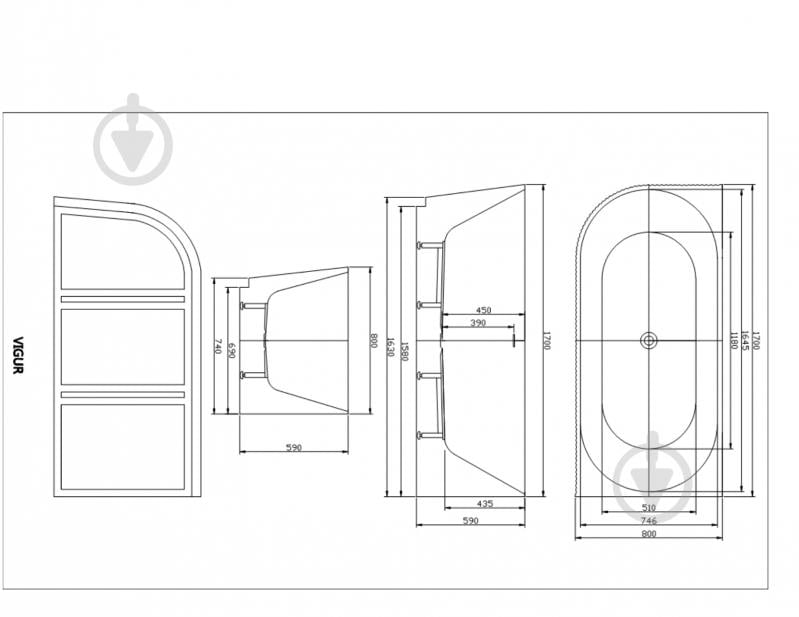 Ванна акрилова Diamond Premium VIGUR 170х78 см - фото 4 Ванна акрилова Diamond Premium VIGUR 170х78 см - фото 4