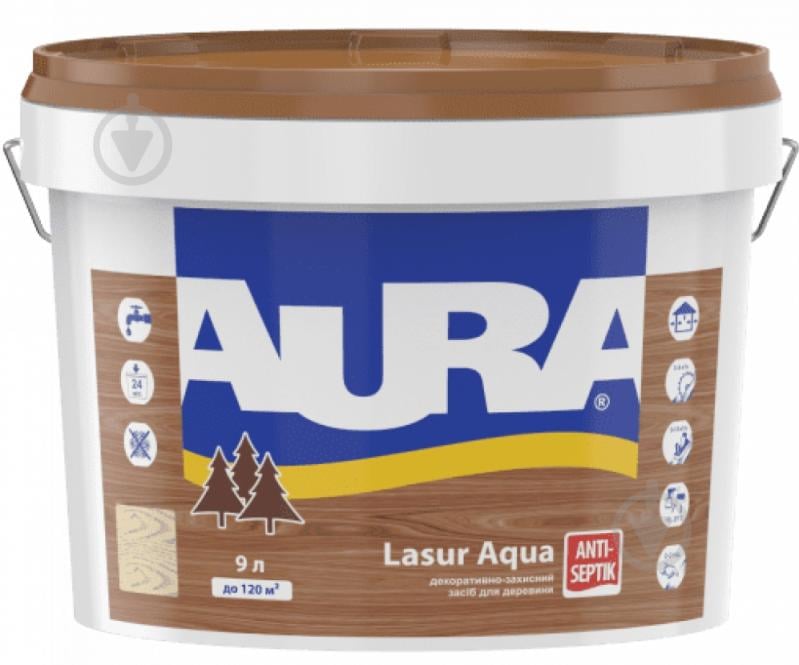 Деревозахисний засіб Aura® Lasur Aqua безбарвний шовковистий мат 9 л - фото 1