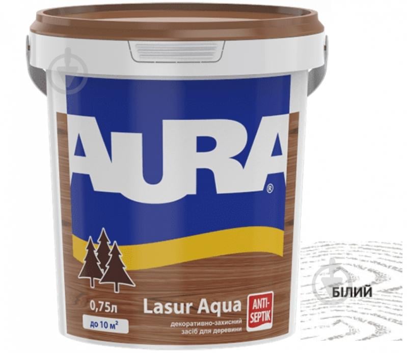 Деревозахисний засіб Aura® Lasur Aqua білий шовковистий мат 0,75 л - фото 1