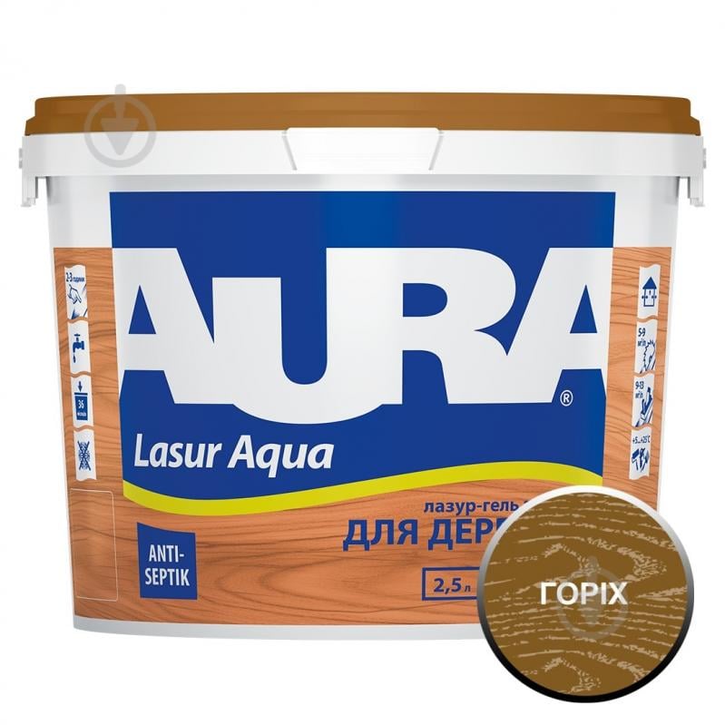 Деревозащитное средство Aura® Lasur Aqua орех шелковистый мат 2,5 л - фото 1
