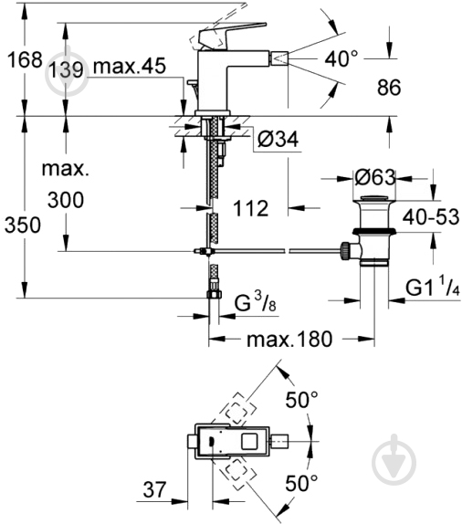 Смеситель для биде Grohe Eurocube 23138000 - фото 3 Смеситель для биде Grohe Eurocube 23138000 - фото 3