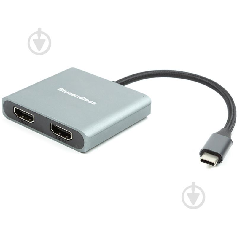 Адаптер PowerPlant Blueendless USB Type-C - 2xHDMI, 4K, 60Hz 0,15 м grey (CA913831) - фото 1