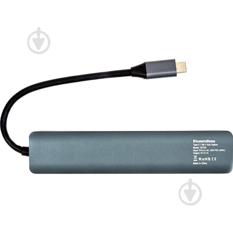 USB-хаб PowerPlant USB-хаб Blueendless USB Type-C - HDMI 3xUSB Type-A SD TF USB Type-C PD100W 0,1 м серый (CA913848) - фото 2