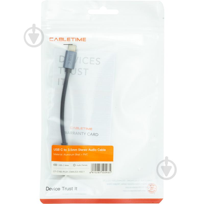 Адаптер CableTime Cabletime USB Type-C (M) - AUX 3.5мм (F) 0,13 м чорний (CA913725) - фото 3