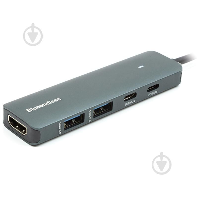 USB-хаб PowerPlant USB-хаб Blueendless USB Type-C - 2 x USB 3.0 Type-C PD HDMI сірий (CA913435) - фото 1