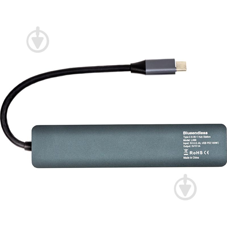 USB-хаб PowerPlant USB-хаб Blueendless USB Type-C - HDMI LAN 3xUSB 3.0 Type-A USB Type-C PD100W 0,1 м сірий (CA913909) - фото 3