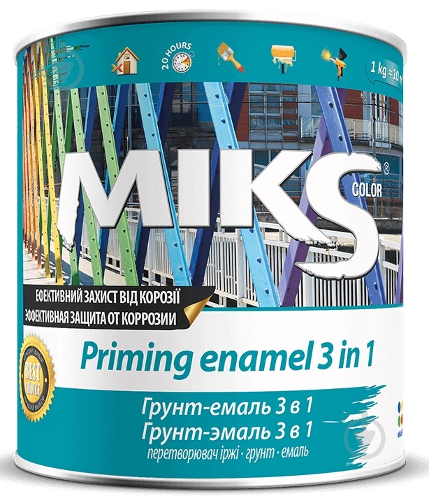 Ґрунт-емаль MIKS Color 3 в 1 червоний глянець 0,8 кг - фото 2