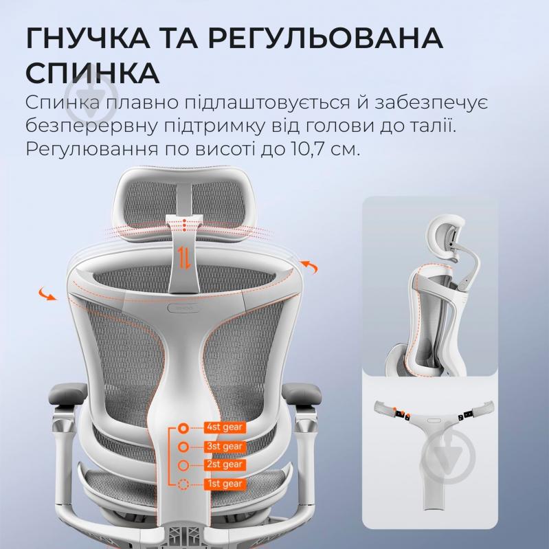 Кресло офисное Sihoo DORO C300 Pro Mesh White (DORO-C300-PRO-M102) серый - фото 6