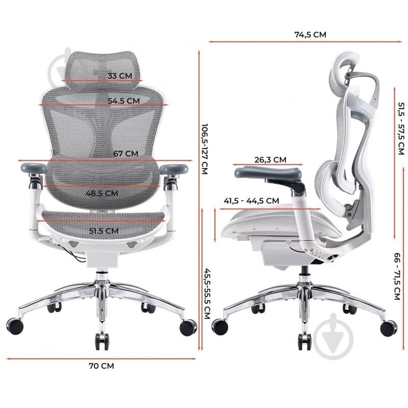 Кресло офисное Sihoo DORO C300 Pro Mesh White (DORO-C300-PRO-M102) серый - фото 19