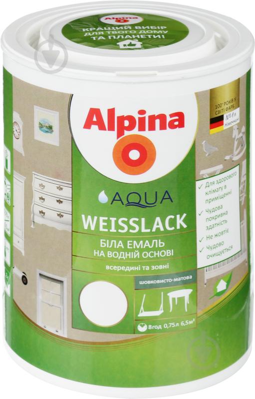 Емаль Alpina акрилова Aqua Weisslack SM білий шовковистий мат 0,75 л - фото 1