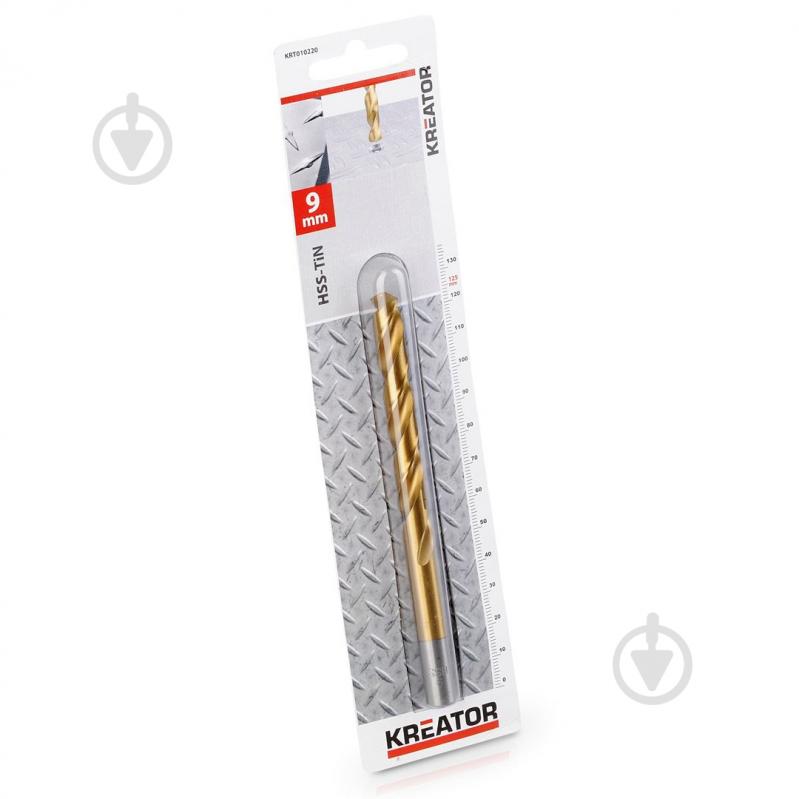 Сверло по металлу Kreator с титановым покрытием HSS-TIN Ø 9x125 мм 1 шт. KRT010220 - фото 1