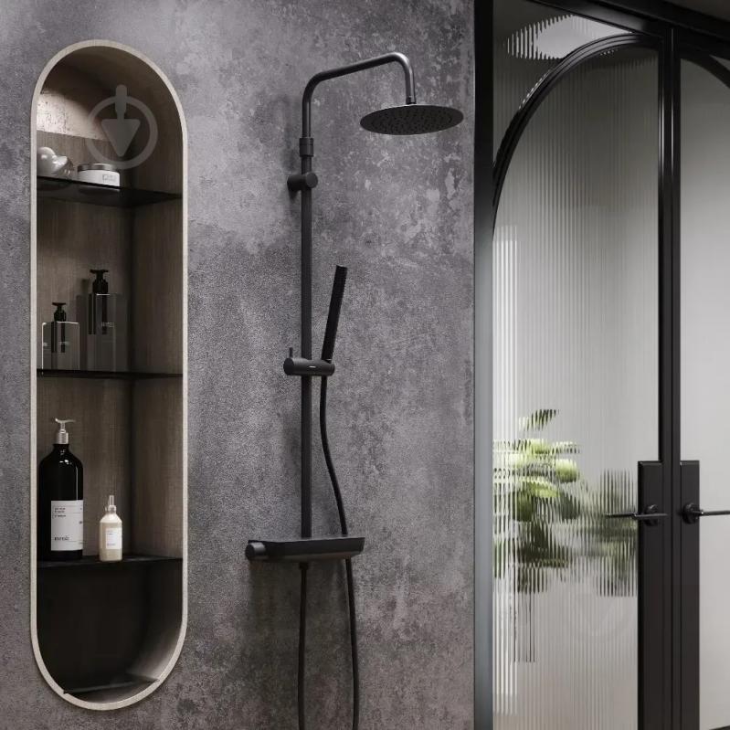 Душевая система Damixa Scandinavian Pure 936750300 с термостатом черная матовая, с полкой - фото 2 Душевая система Damixa Scandinavian Pure 936750300 с термостатом черная матовая, с полкой - фото 2