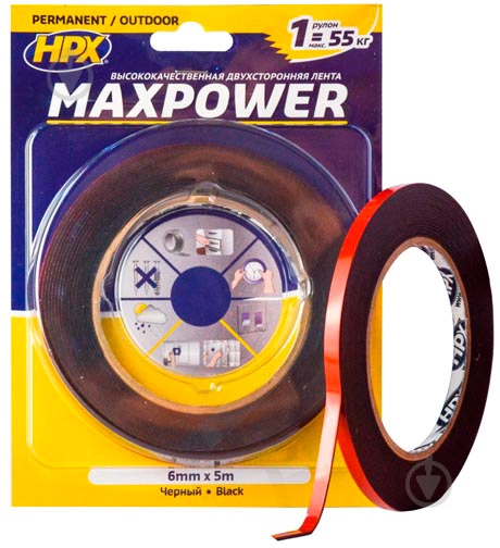 Монтажна двостороння стрічка HPX Maxpower Outdoor 6 мм х 5 м OT0605 (OT0605 ) - фото 1