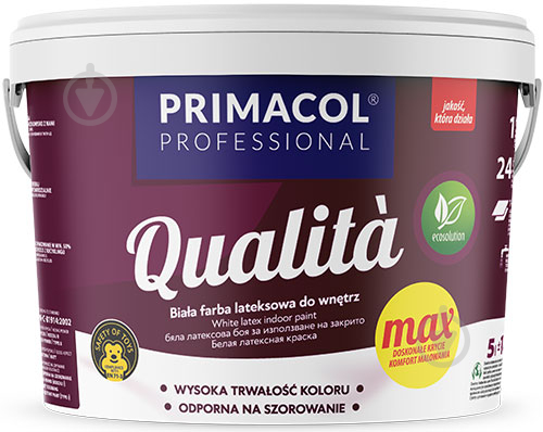 Краска интерьерная латексная Primacol Professional Qualita Max мат белый 2,7 л - фото 1