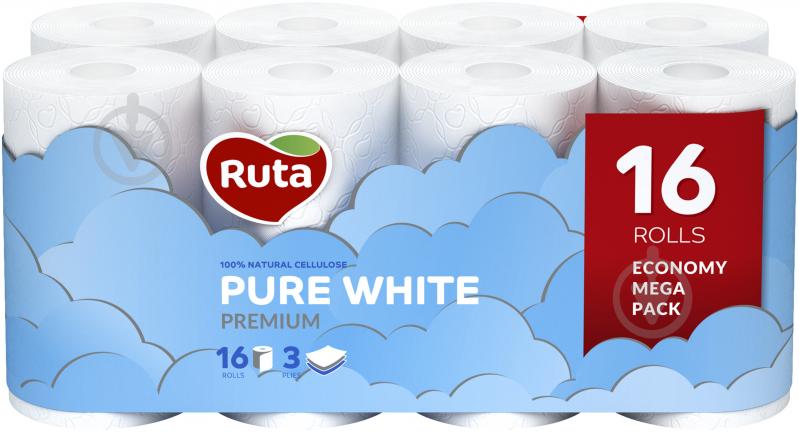 Туалетний папір туалетний папір Ruta Pure White тришаровий 16 шт. - фото 1