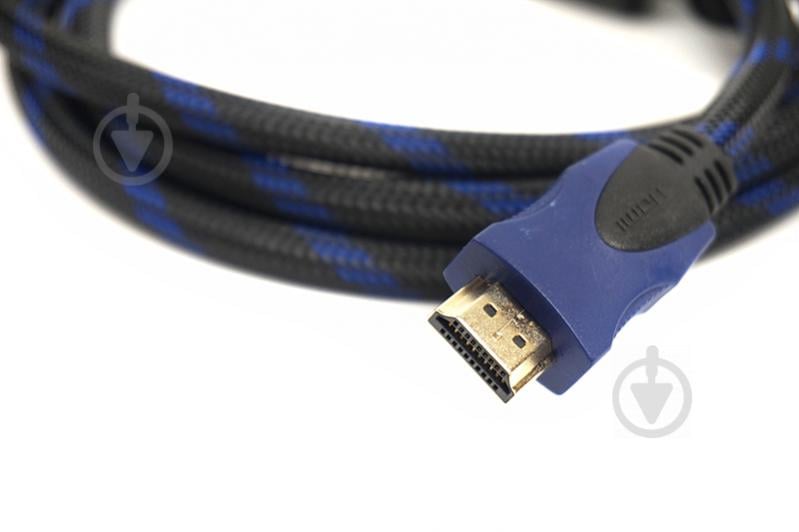 Кабель PowerPlant HDMI 2 м чорний із синім (CA910243) Nylon, Double ferrites - фото 2