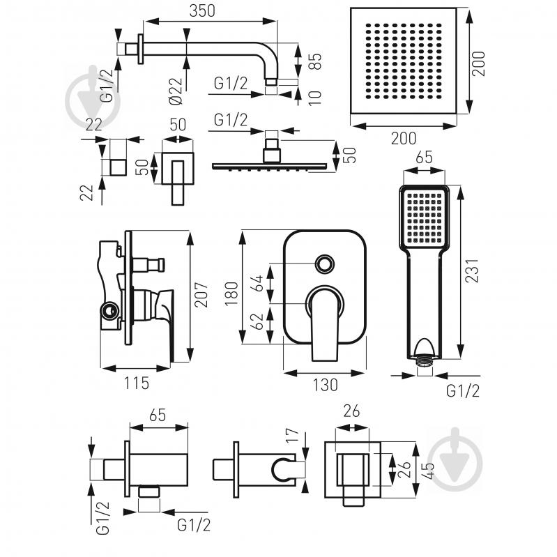 Душевой набор Ferro Algeo Square BAQ7P-SET1-S - фото 2