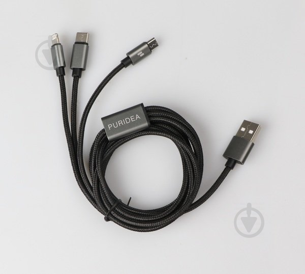 Кабель PURIDEA L10 - 3in1 (Lightning,Type-C,microUSB) 1,5 м чорний (L10-Black) - фото 2