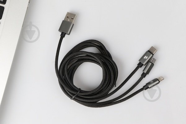 Кабель PURIDEA L10 - 3in1 (Lightning,Type-C,microUSB) 1,5 м чорний (L10-Black) - фото 3