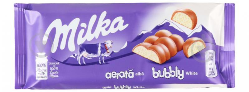 Молочний шоколад Milka наповнений білим пористим шоколадом Bubbly м/у 95г - фото 1