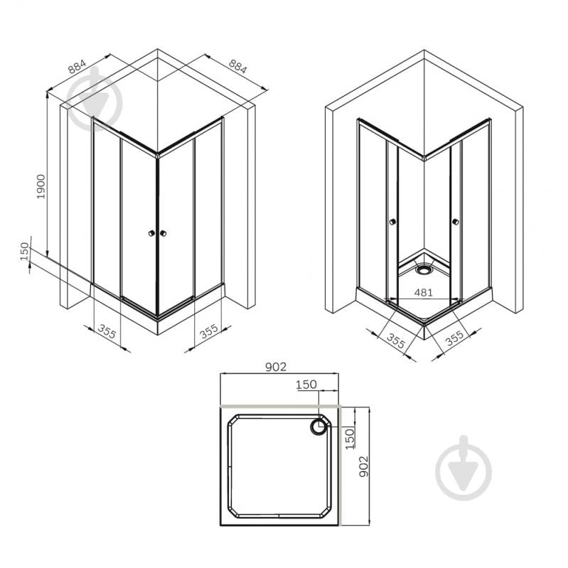 Душевое ограждение AM.PM W94G-403-9090-МТ X-Joy Square Slide 90х90 см - фото 10