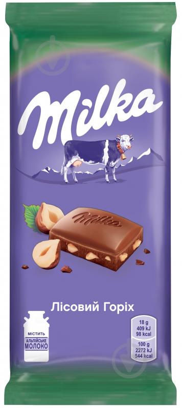 Молочний шоколад Milka молочний з подрібненим лісовим горіхом м/у 100г - фото 1