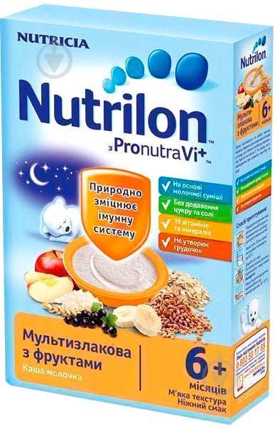 Каша молочна Nutrilon від 6 місяців мультизлакова з фруктами 225 г - фото 1