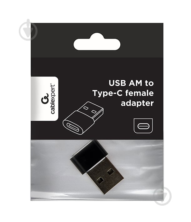 Перехідник USB Cablexpert USB 2.0, А-тато/C-мама, алюміній black (A-USB2-AMCF-02) - фото 4