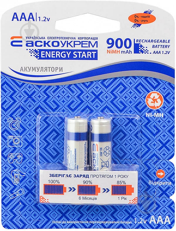 Аккумулятор АСКОУКРЕМ Energy Start NH-AAA900 ES ААА 2 шт. (Аско.NH.ES.AAA900.BL2) - фото 1