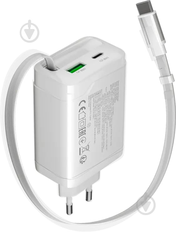 Зарядний пристрій Canyon OnCharge 65RC Build-In Cable USB-C 65W 1xPD 1xQC White (CNS-CURC65ACB) - фото 2 Зарядний пристрій Canyon OnCharge 65RC Build-In Cable USB-C 65W 1xPD 1xQC White (CNS-CURC65ACB) - фото 2