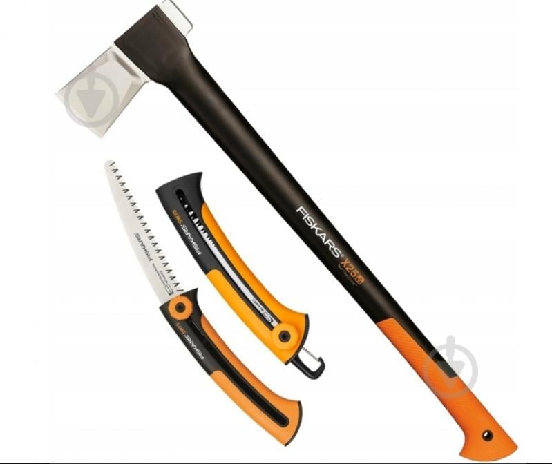 Набір садового інструменту Fiskars сокира Х25 та пилка SW73 - фото 1