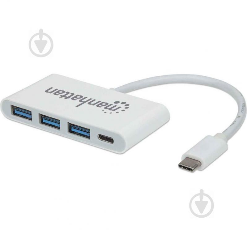 USB-хаб Manhattan Type-C 4-port USB 3.0 + 3.1 PD white (163552) - фото 1