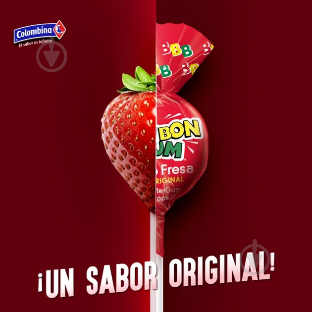 Льодяники BON BON BUM Strawberry Полуниця з жувальною гумкою на паличці 408 г - фото 2