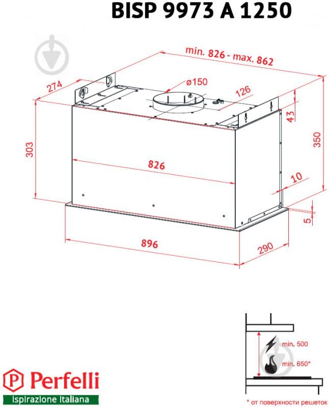 Вытяжка Perfelli BISP 9973 A 1250 W LED Strip - фото 10