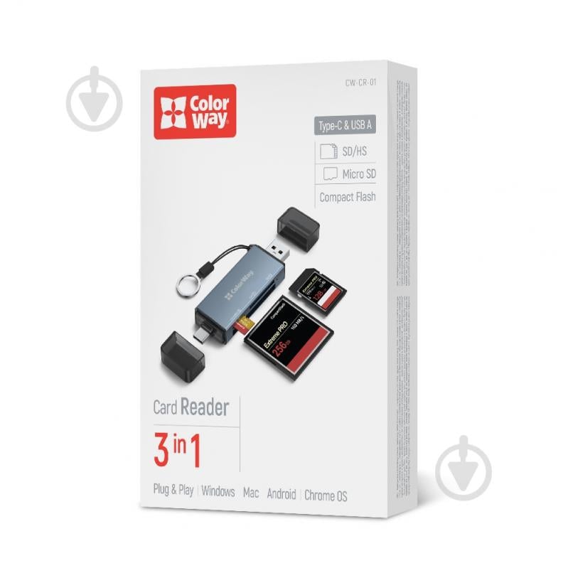 Кардридер ColorWay USB 2.0/USB-C to CF/SD/MicroSD (CW-CR-01) - фото 1