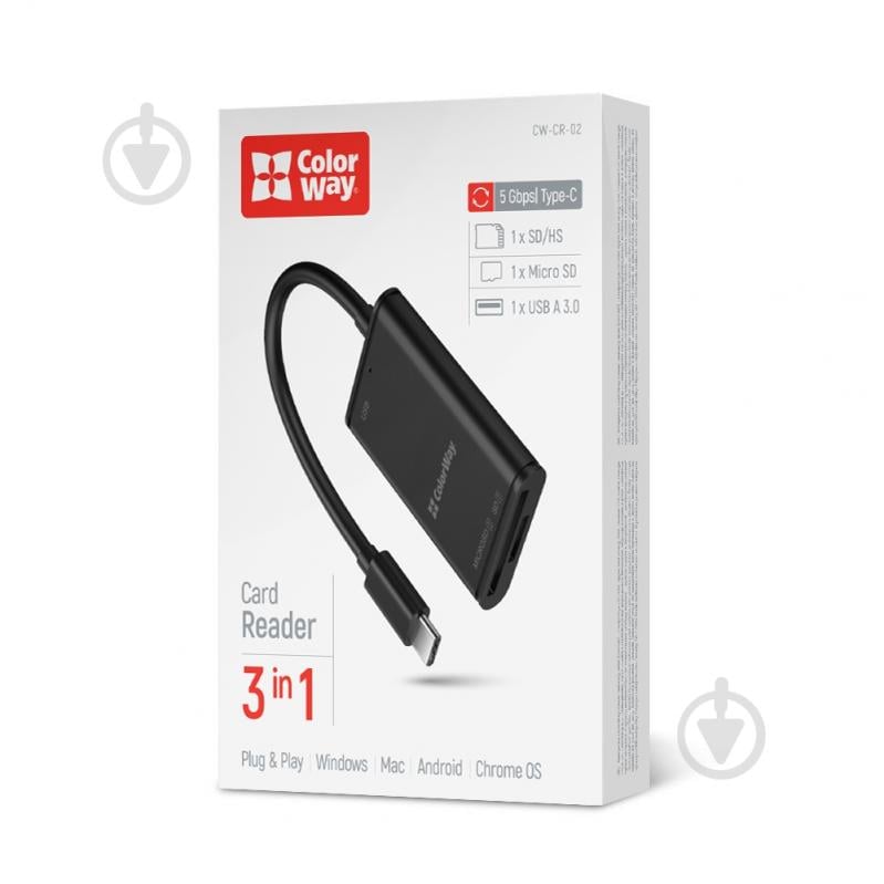 Кардридер ColorWay USB-C to USB 3.0/SD/MicroSD (CW-CR-02) - фото 1 Кардридер ColorWay USB-C to USB 3.0/SD/MicroSD (CW-CR-02) - фото 1