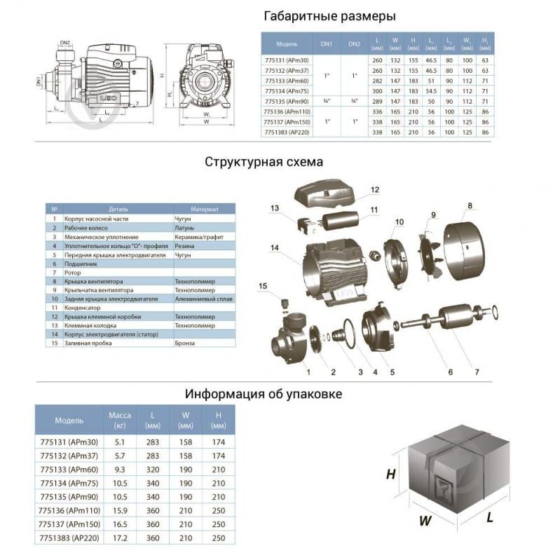Насос вихревой LEO 0.75кВт Hmax 75 м Qmax 50 л/мин 775134 - фото 4