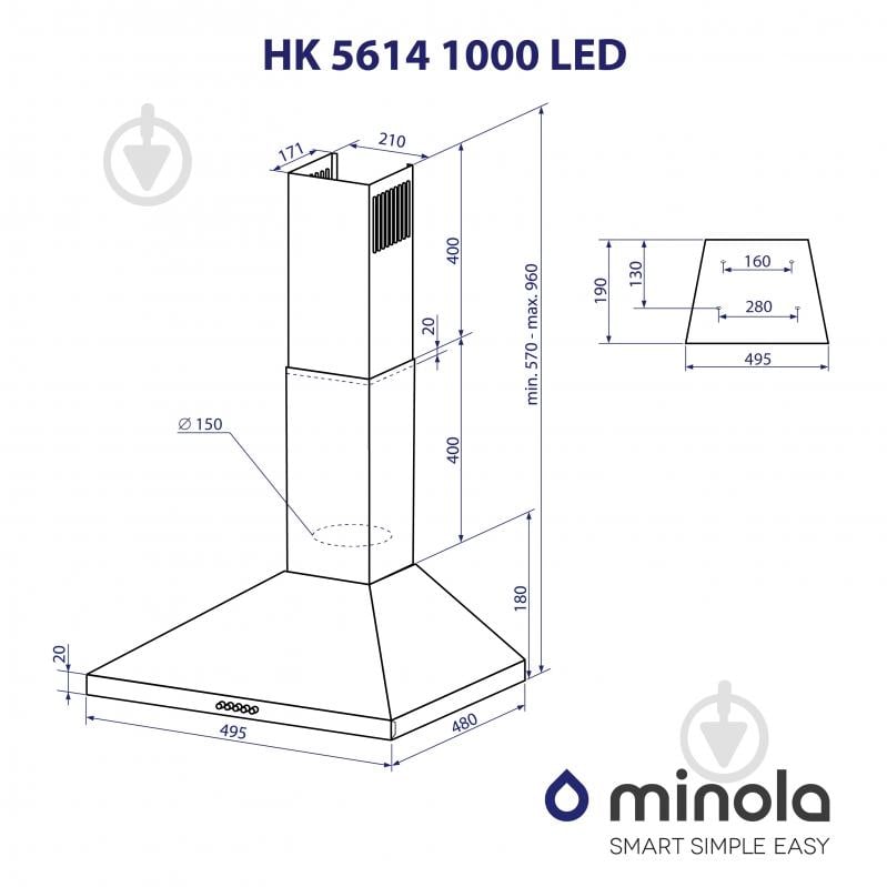 Витяжка Minola HK 5614 I 1000 LED купольна - фото 11