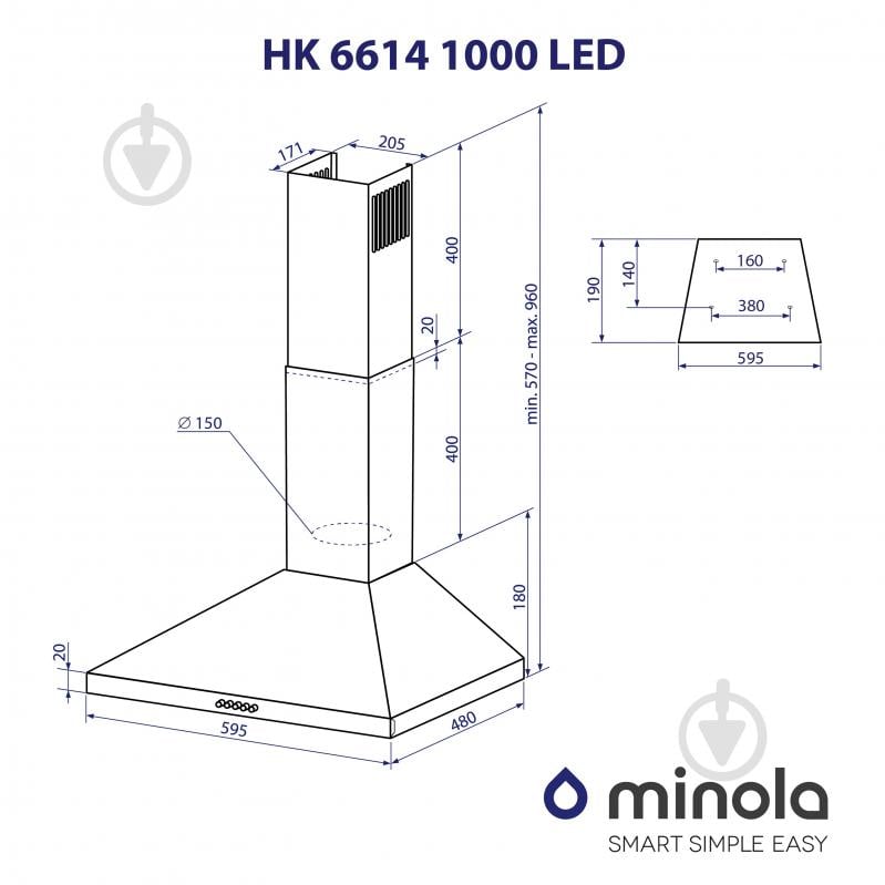 Витяжка Minola HK 6614 BL 1000 LED купольна - фото 11