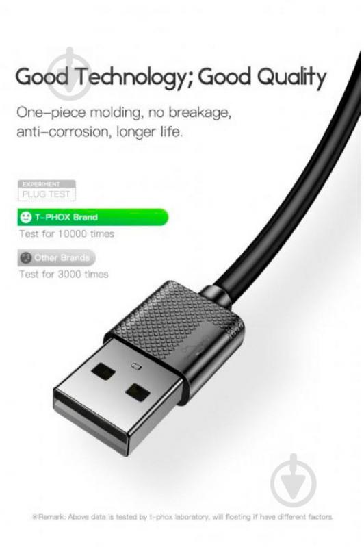 Кабель T-PHOX USB 2.0 AM TO LIGHTNING 1,2 м черный (T-L801 black PB) - фото 8