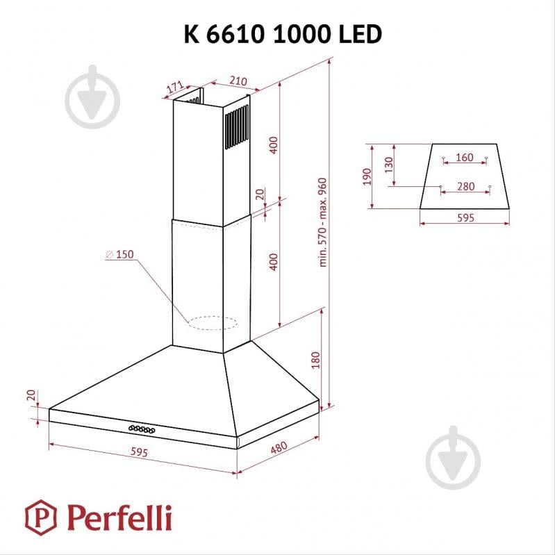 Витяжка Perfelli K 6610 I 1000 LED купольна - фото 11