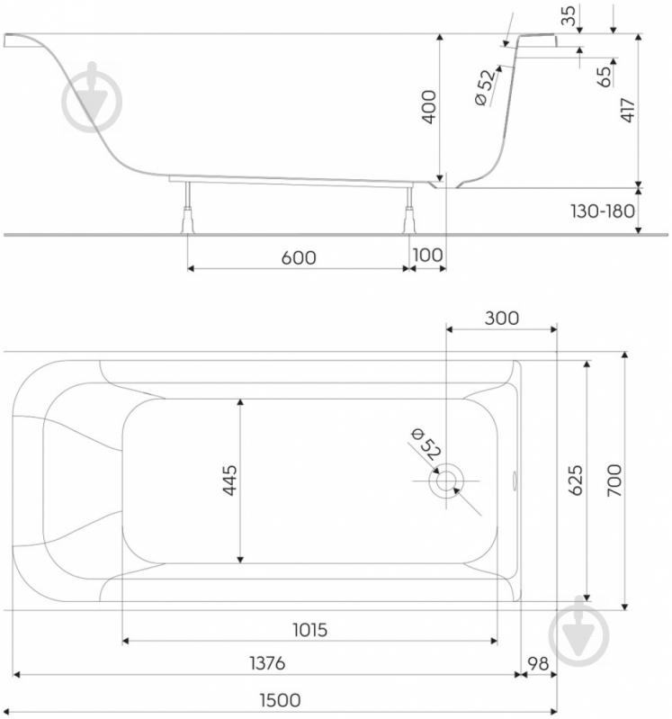 УЦЕНКА! Ванна акриловая Kolo REKORD XWP3650000 150Х70 СМ (УЦ №34) - фото 2