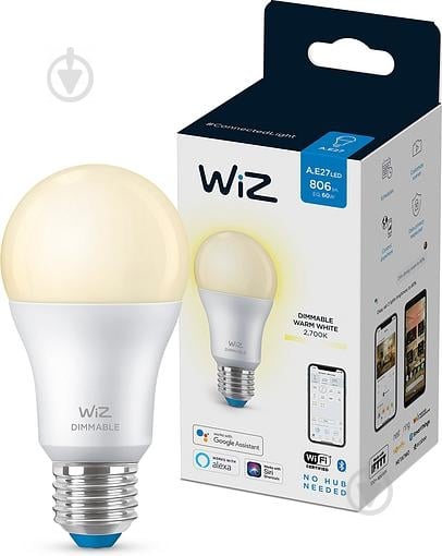 Умная лампа WIZ Smart Wi-Fi DIM 8 Вт A60 матовая E27 220 В 2700 К 929002450202 - фото 1