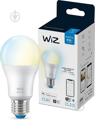 Умная лампа WIZ Smart Wi-Fi 8 Вт A60 матовая E27 220 В 2700-6500 К 929002383502 - фото 1