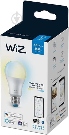 Умная лампа WIZ Smart Wi-Fi 8 Вт A60 матовая E27 220 В 2700-6500 К 929002383502 - фото 3