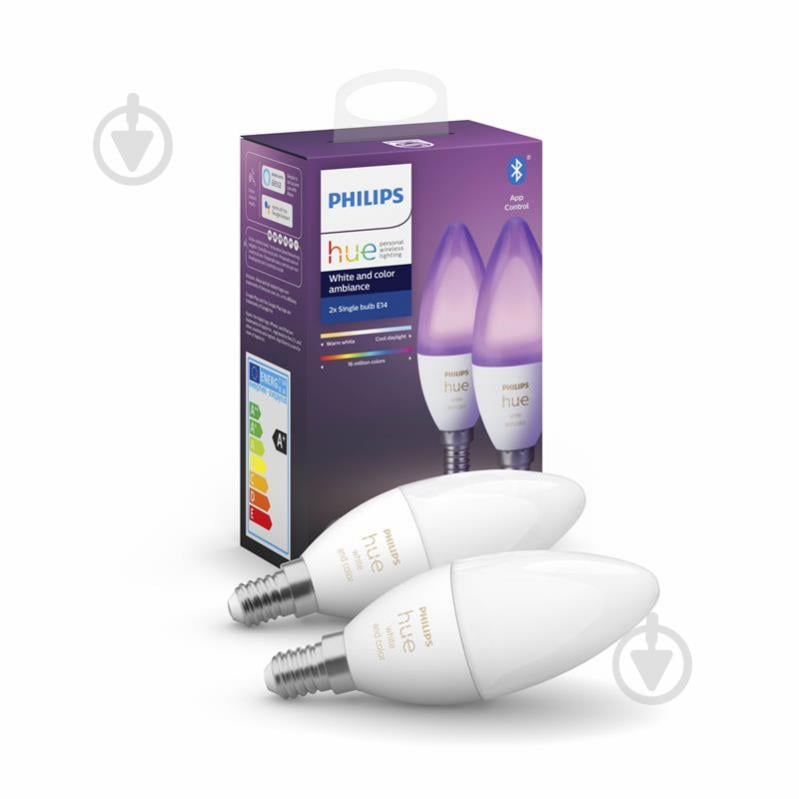 Розумна лампа Philips hue Smart 2 шт. 5,3 Вт C37 матова E14 220 В 2000-6500 К 929002294210 - фото 1