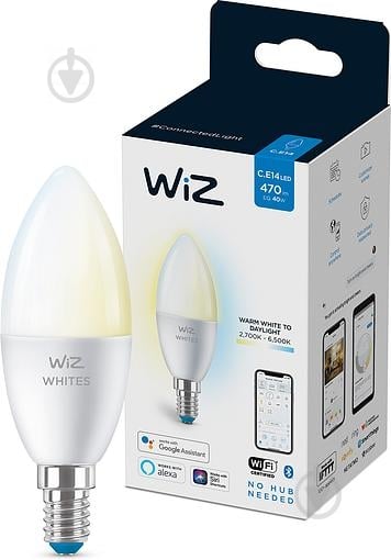 Умная лампа WIZ Smart Wi-Fi DIM 4,9 Вт C37 матовая E14 220 В 2700-6500 К 929002448702 - фото 1